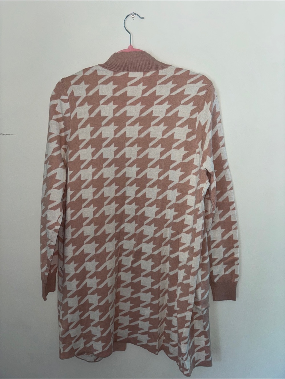 Belle by Kim Gravel Long Open-Front Houndstooth Cardigan Sweater, sz S - Picture 6 of 8